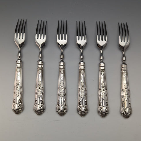 1973 British Vintage Sterling Silver Handle Steak Cutlery 6 Pair Set Boxed Harrison Brothers
